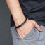 BSSG211 STAINLESS STEEL LEATHER LOOKING OPEN BANGLE WITH TWO TONE COLOR