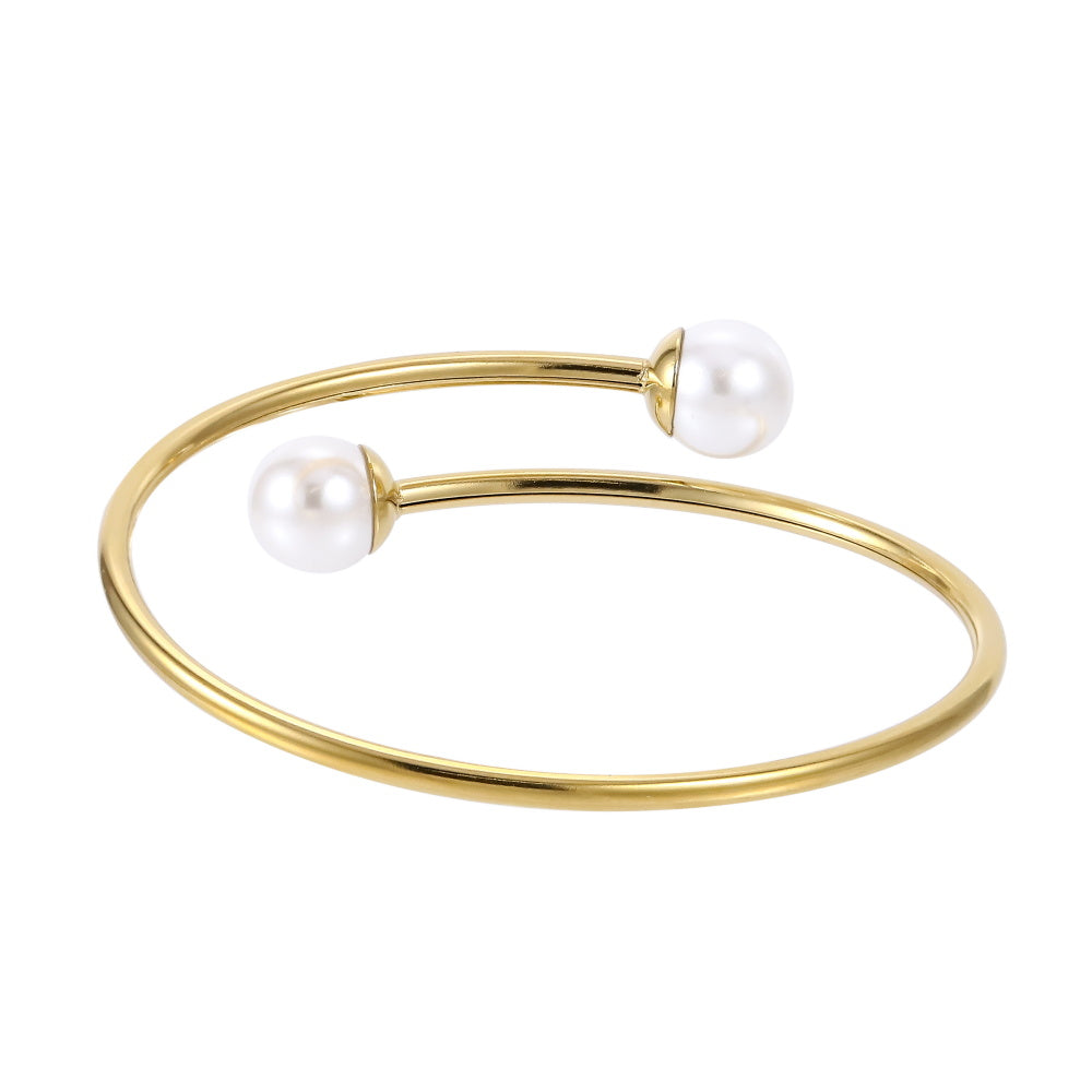 BSSG213 STAINLESS STEEL FLEXIBLE OPEN BANGLE WITH SHELL PEARL