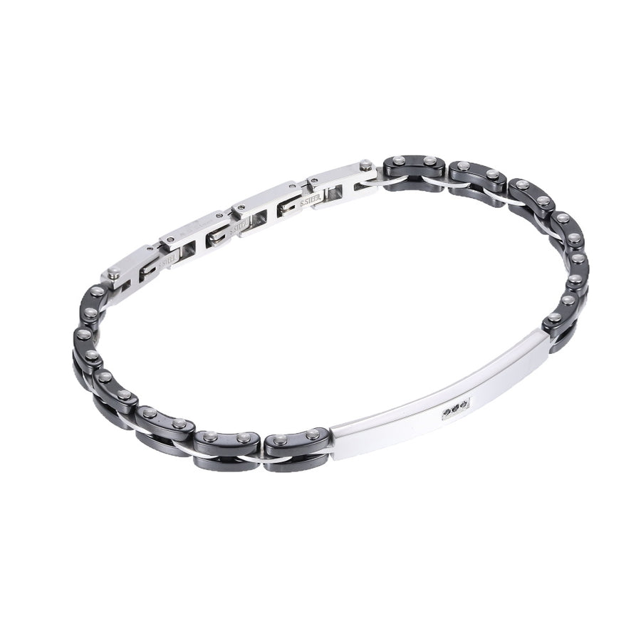 CBS28 STAINLESS STEEL & CERAMIC BRACELET WITH CZ