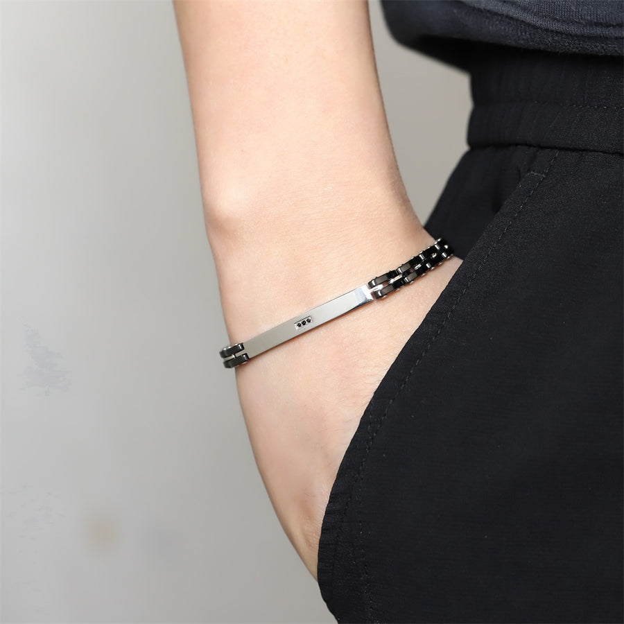 CBS28 STAINLESS STEEL & CERAMIC BRACELET WITH CZ