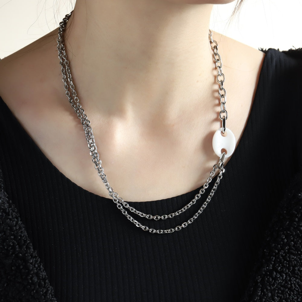 CNS08 STAINLESS STEEL NECKLACE WITH CERAMIC CHARM