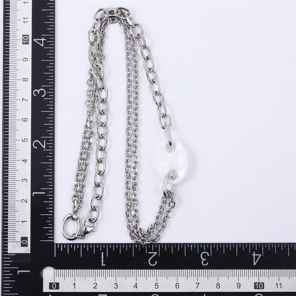 CNS08 STAINLESS STEEL NECKLACE WITH CERAMIC CHARM