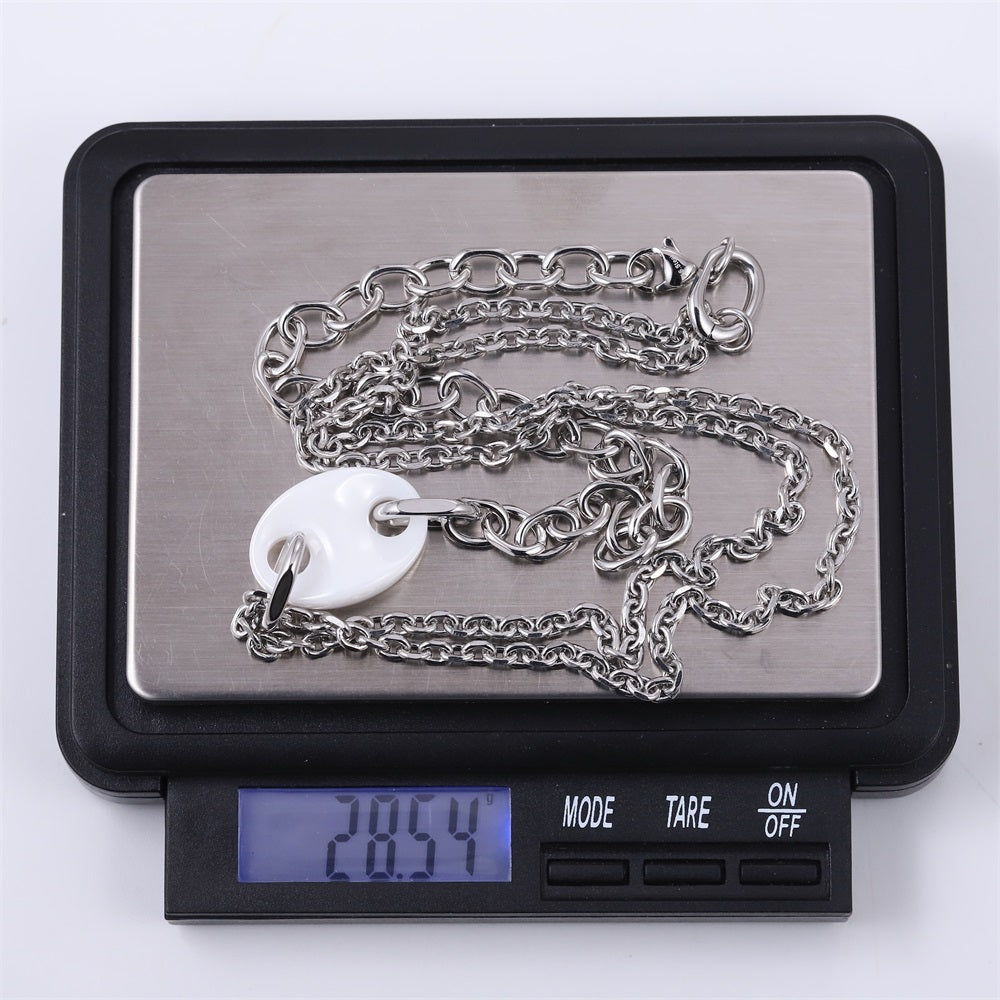 CNS08 STAINLESS STEEL NECKLACE WITH CERAMIC CHARM