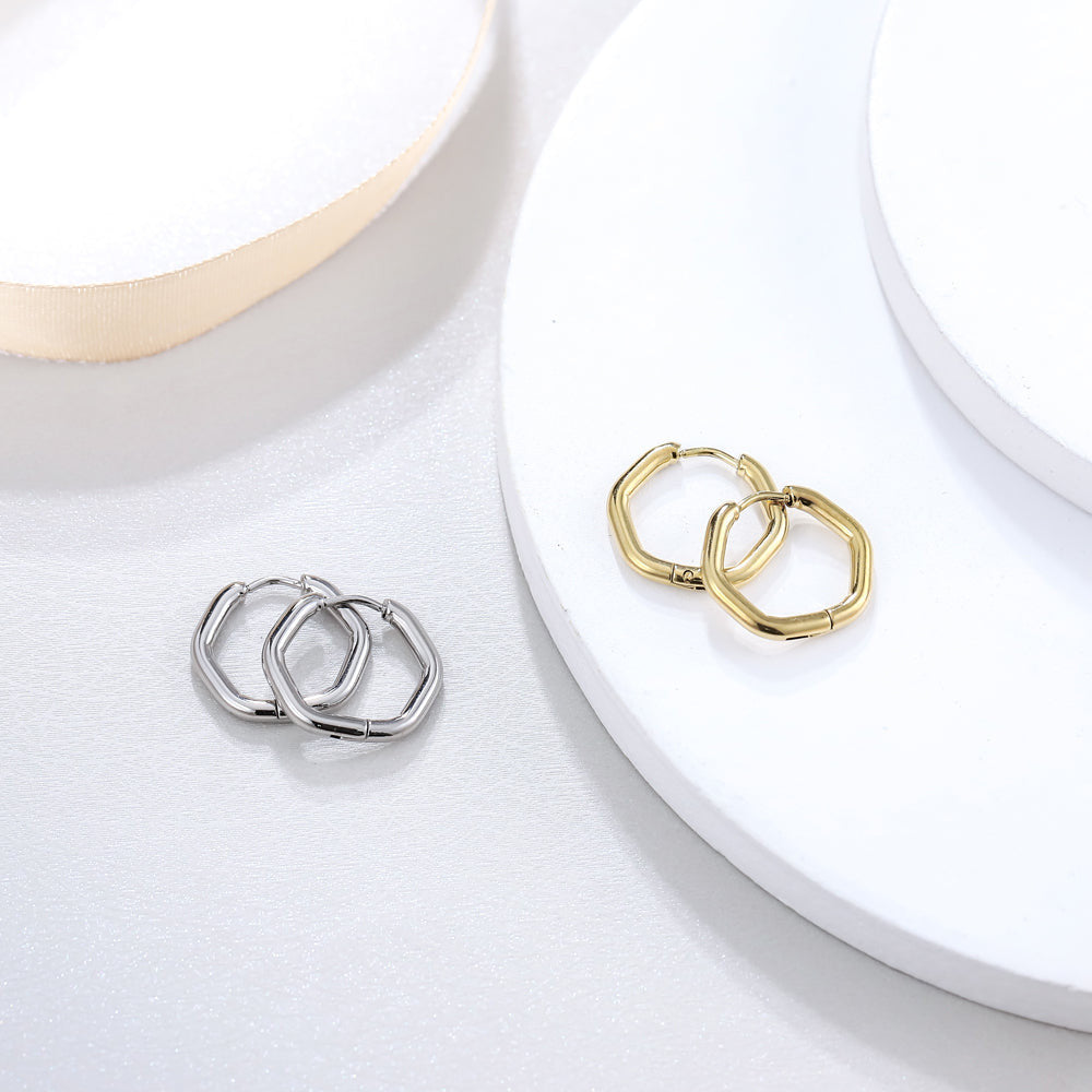 ESS731 STAINLESS STEEL HEXAGON SHAPE EARRING