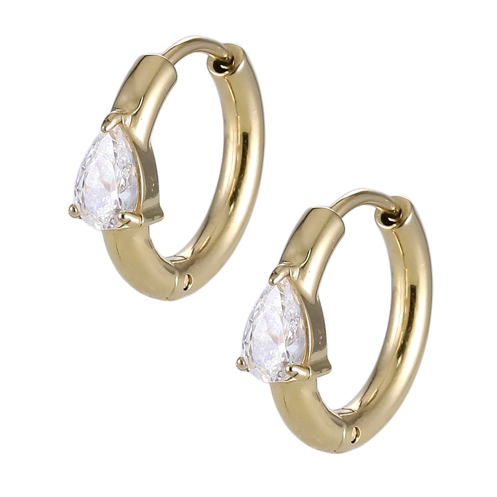 ESS761 STAINLESS STEEL HOOP EARRING WITH PEAR CZ
