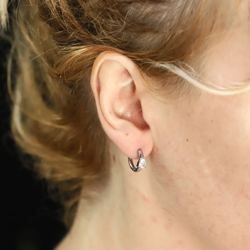 stainless steel earring, pear CZ earring, lady earring, hoop earring