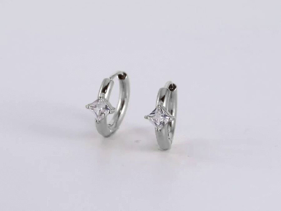 ESS762 STAINLESS STEEL HOOP EARRING WITH SQUARE CZ