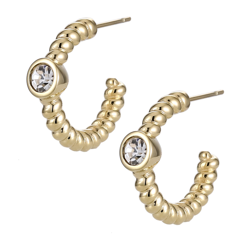 ESS763 STAINLESS STEEL TWISTED EARRING WITH FOIL STONE