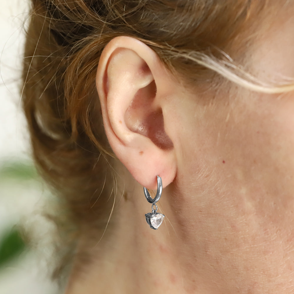 stainless steel jewelry, heart earring, lady jewelry, CZ earring