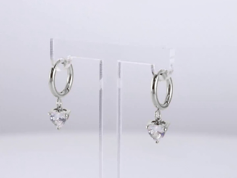 ESS764 STAINLESS STEEL HOOP EARRING WITH HEART CZ