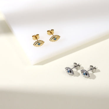 ESS809 STAINLESS STEEL EVIL EYE EARRING WITH CZ