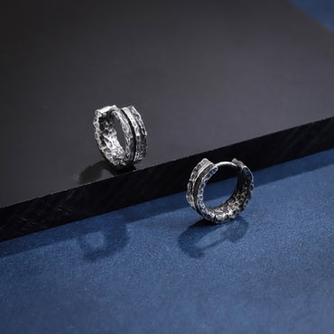 ESS821 STAINLESS STEEL HOOP EARRING WITH HAMMER EFFECT