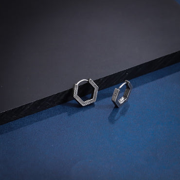 ESS829 STAINLESS STEEL HEXAGON SHAPE EARRING WITH TEXTURE