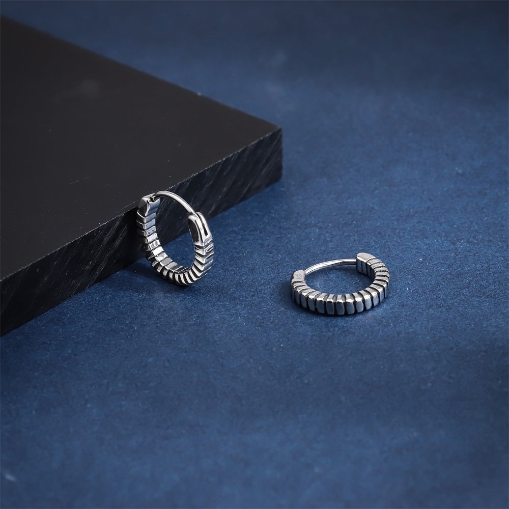 ESS839 STAINLESS STEEL HOOP EARRING WITH PATTERN
