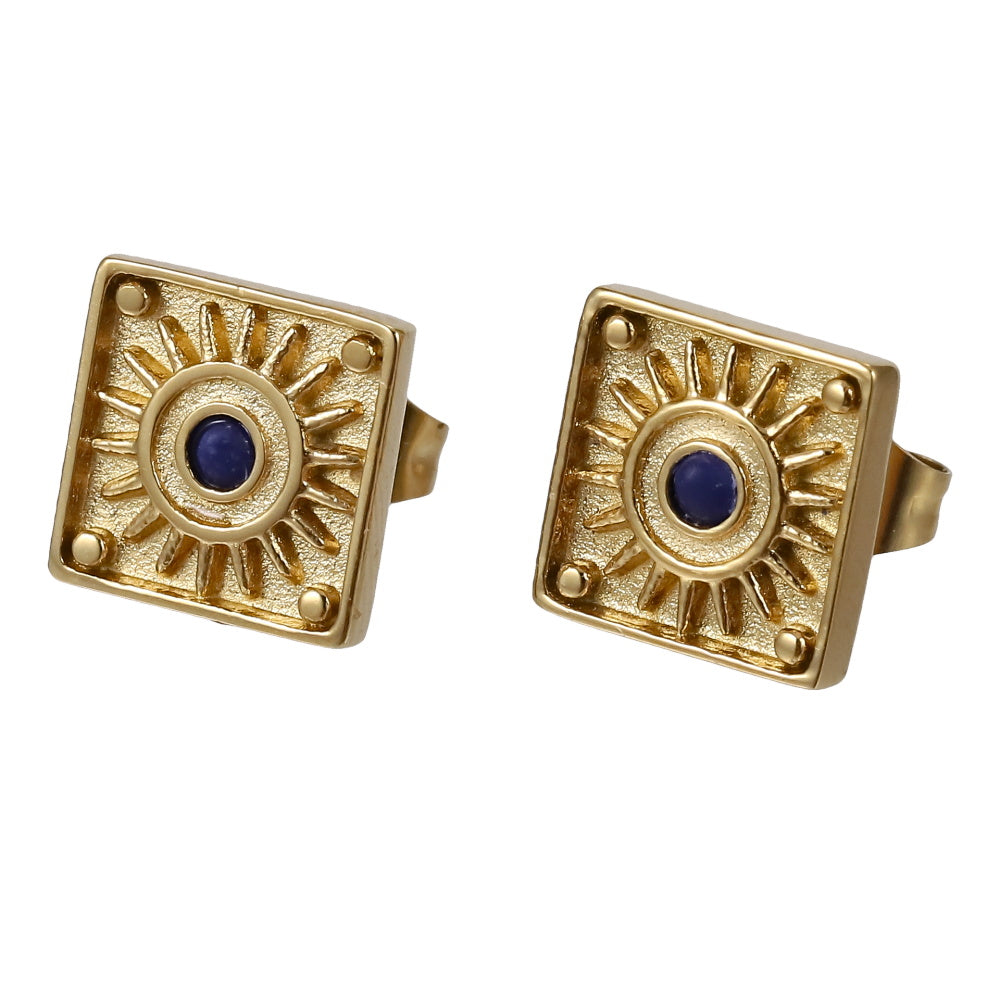 ESS846 STAINLESS STEEL EAR STUD WITH NATURAL LAPIS