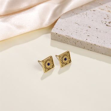 ESS846 STAINLESS STEEL EAR STUD WITH NATURAL LAPIS