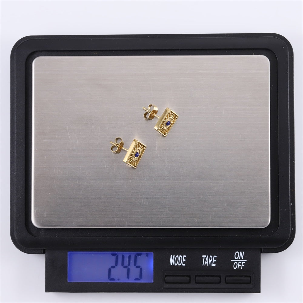 ESS846 STAINLESS STEEL EAR STUD WITH NATURAL LAPIS