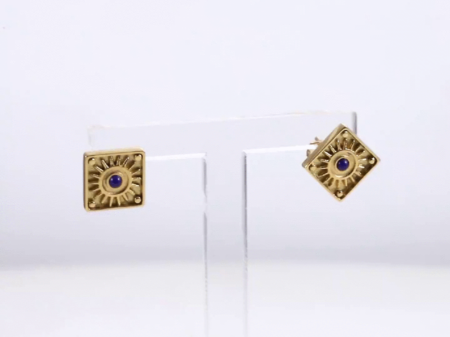ESS846 STAINLESS STEEL EAR STUD WITH NATURAL LAPIS