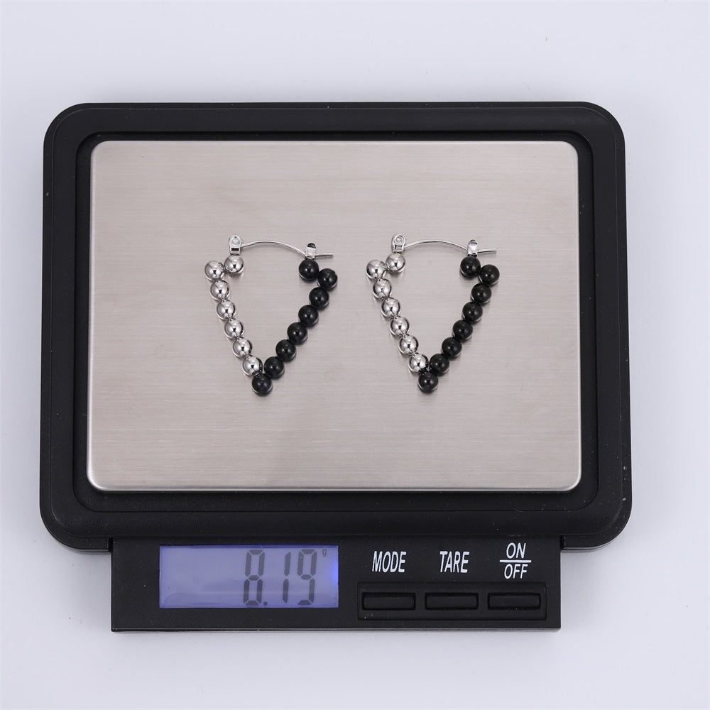 ESS850 STAINLESS STEEL TRIANGLE EARRING WITH 4MM BALLS