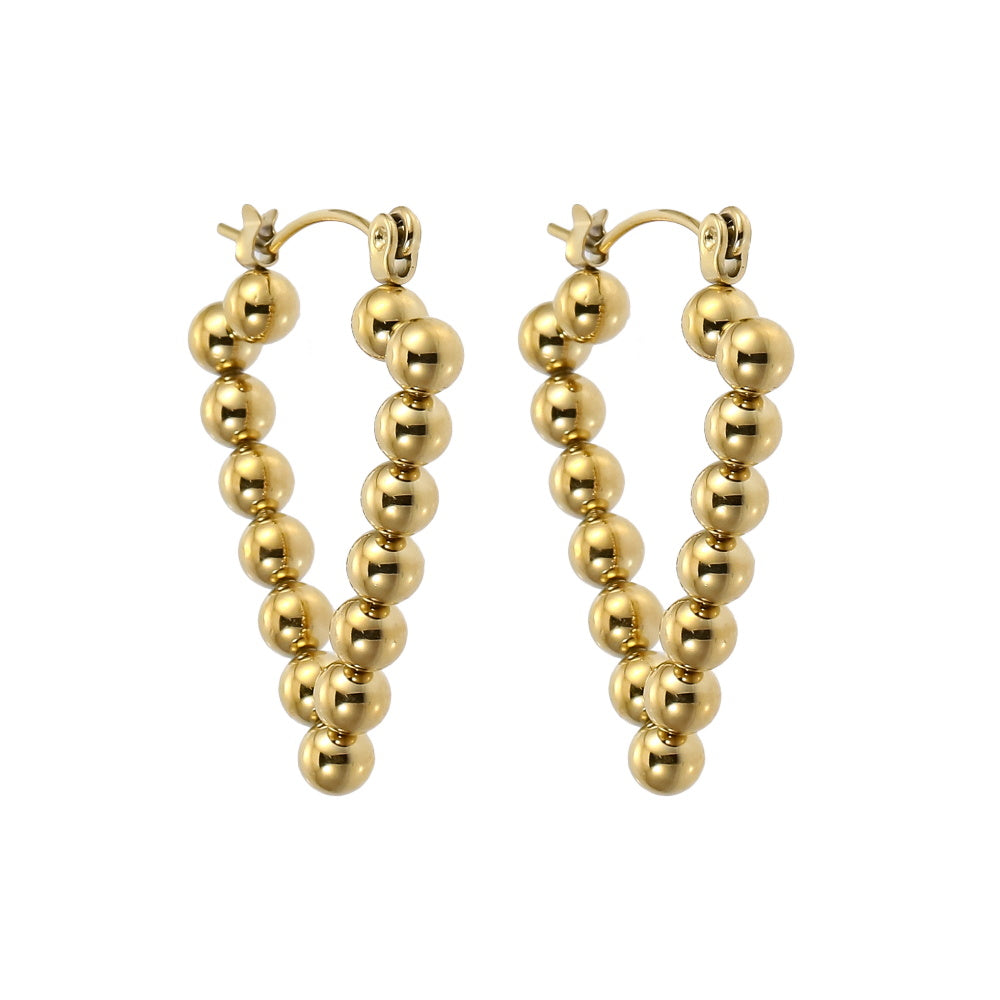 AAB Co stainless steel triangle earrings with 4mm ball accents in 14K gold finish