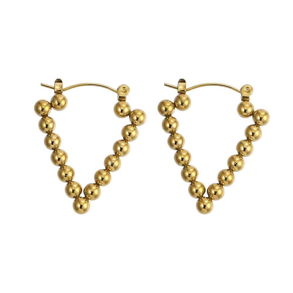 AAB Co stainless steel triangle earrings with 4mm ball accents in 14K gold finish
