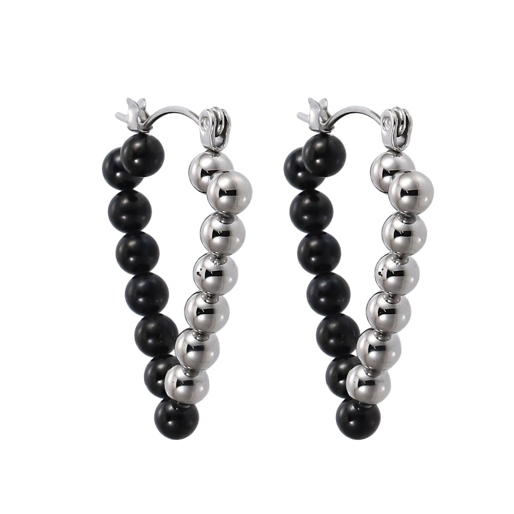 AAB Co stainless steel triangle earrings with 4mm ball accents in black and silver steel finish