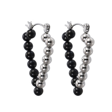 AAB Co stainless steel triangle earrings with 4mm ball accents in black and silver steel finish