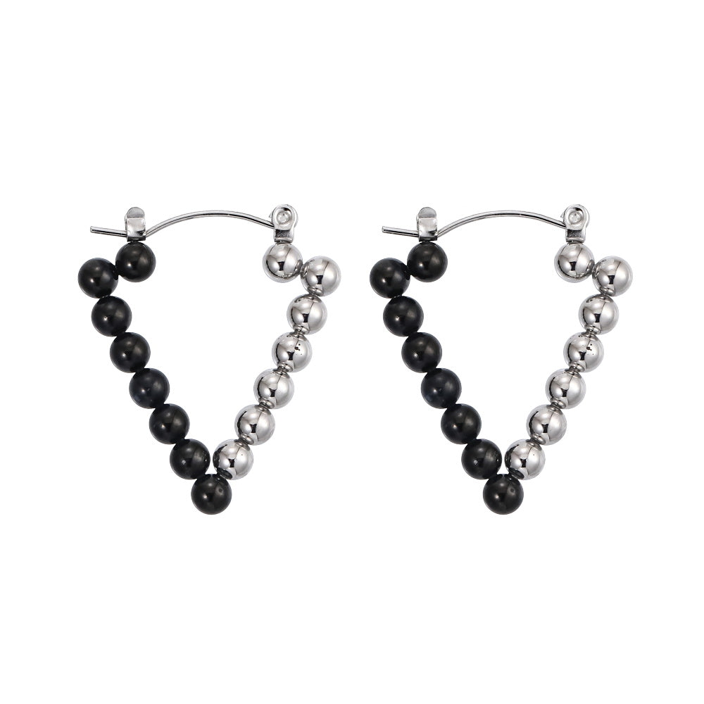 AAB Co stainless steel triangle earrings with 4mm ball accents in black and silver steel finish