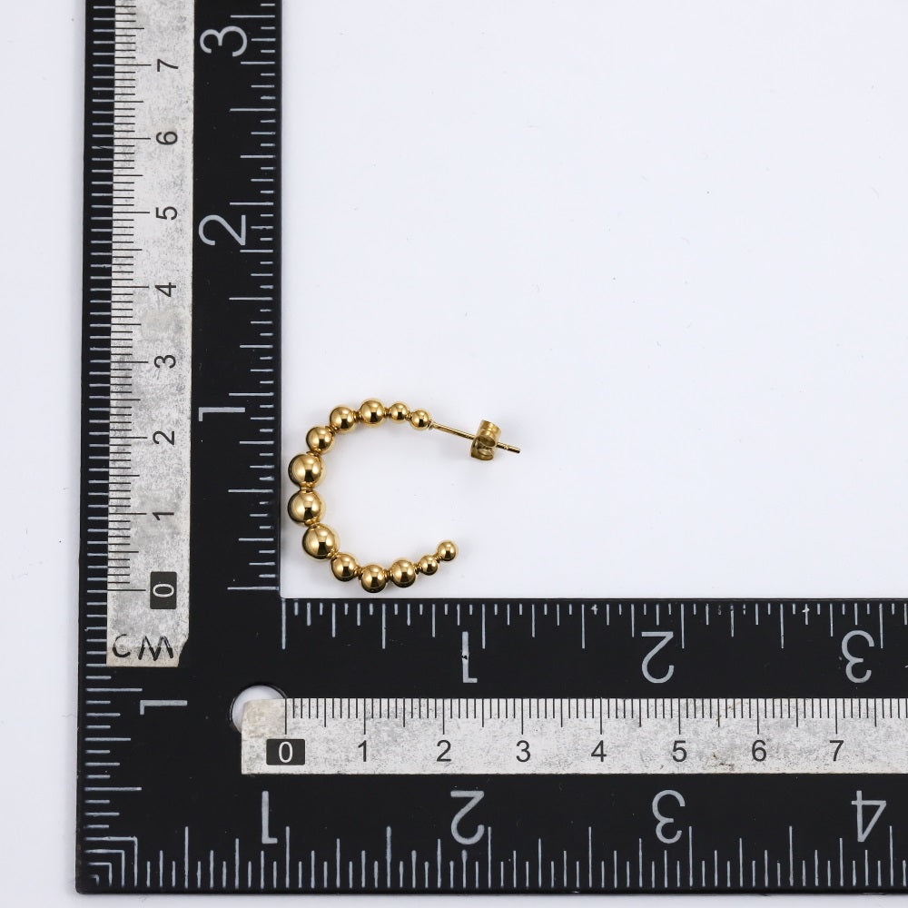 ESS851 STAINLESS STEEL C-SHAPED EARRING WITH ROUND BALLS DESIGN