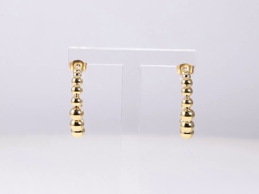 ESS851 STAINLESS STEEL C-SHAPED EARRING WITH ROUND BALLS DESIGN