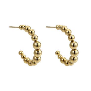 AAB Co stainless steel C-shaped earrings with round ball design in 14K gold finish