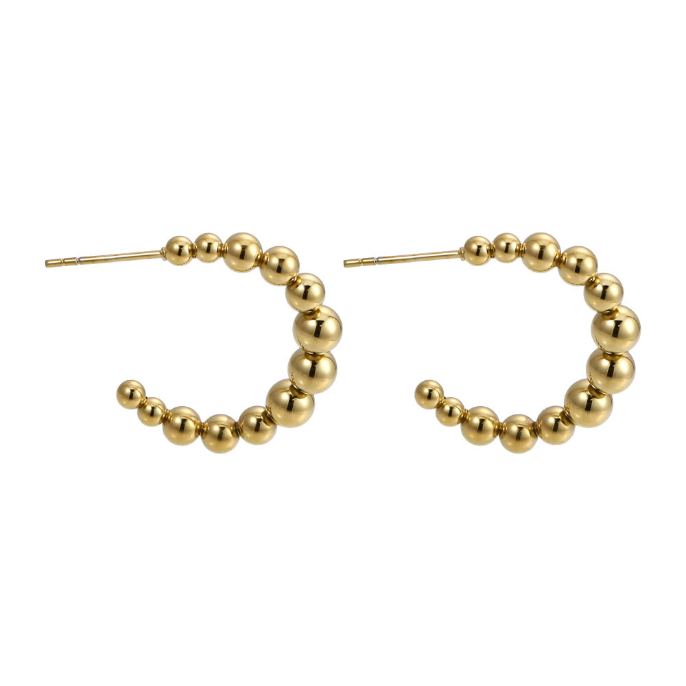 AAB Co stainless steel C-shaped earrings with round ball design in 14K gold finish
