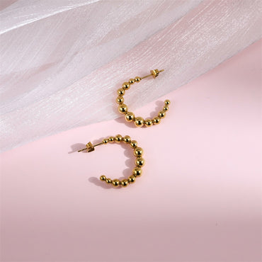 ESS851 STAINLESS STEEL C-SHAPED EARRING WITH ROUND BALLS DESIGN