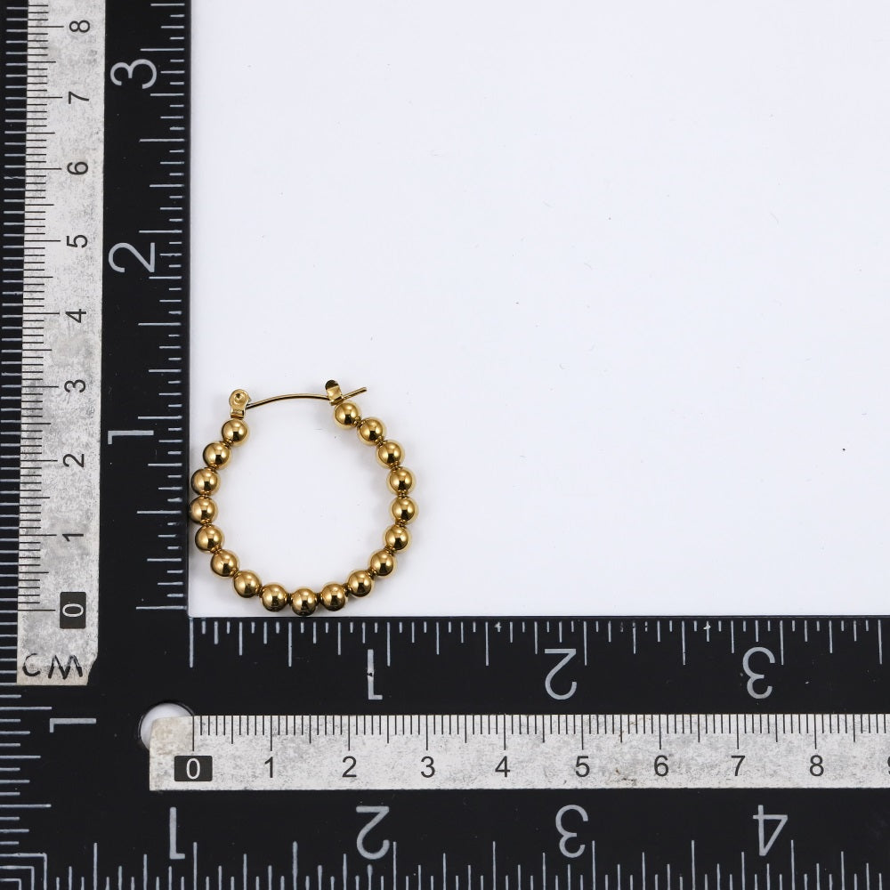 ESS852 STAINLESS STEEL ROUND HOOP EARRING WITH 4MM BALLS