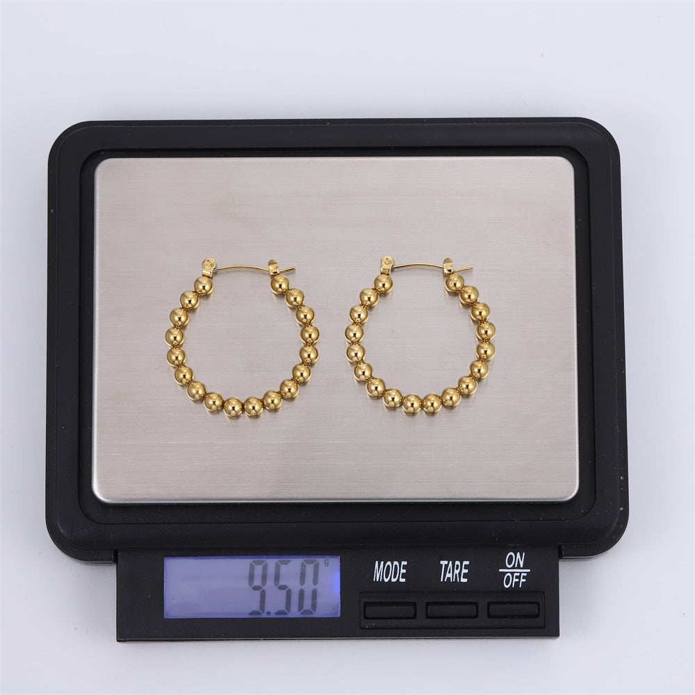 ESS852 STAINLESS STEEL ROUND HOOP EARRING WITH 4MM BALLS