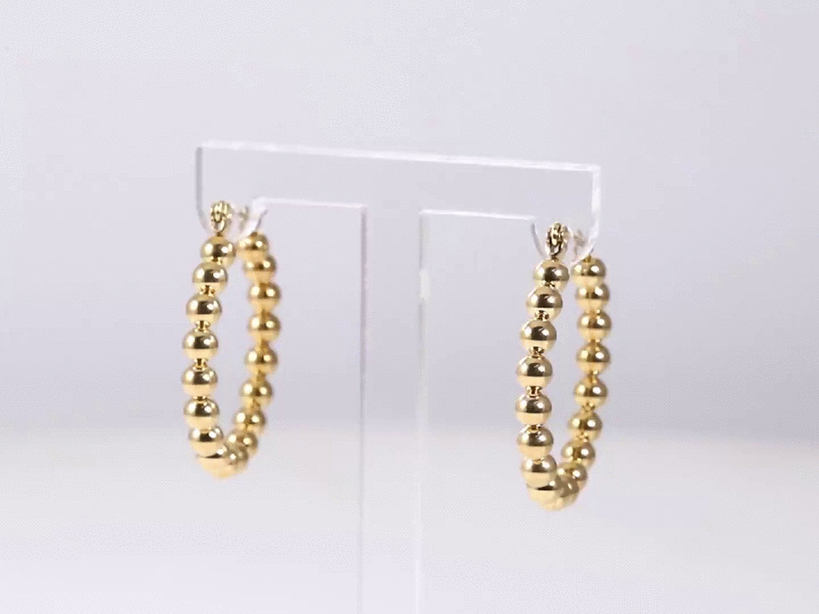 ESS852 STAINLESS STEEL ROUND HOOP EARRING WITH 4MM BALLS