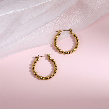 ESS852 STAINLESS STEEL ROUND HOOP EARRING WITH 4MM BALLS