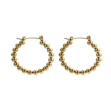 AAB Co stainless steel round hoop earrings with 4mm ball accents in 14K gold finish