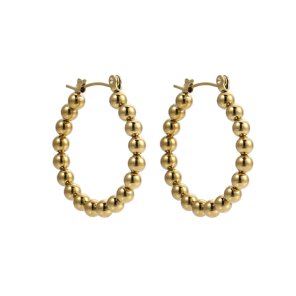 AAB Co stainless steel round hoop earrings with 4mm ball accents in 14K gold finish