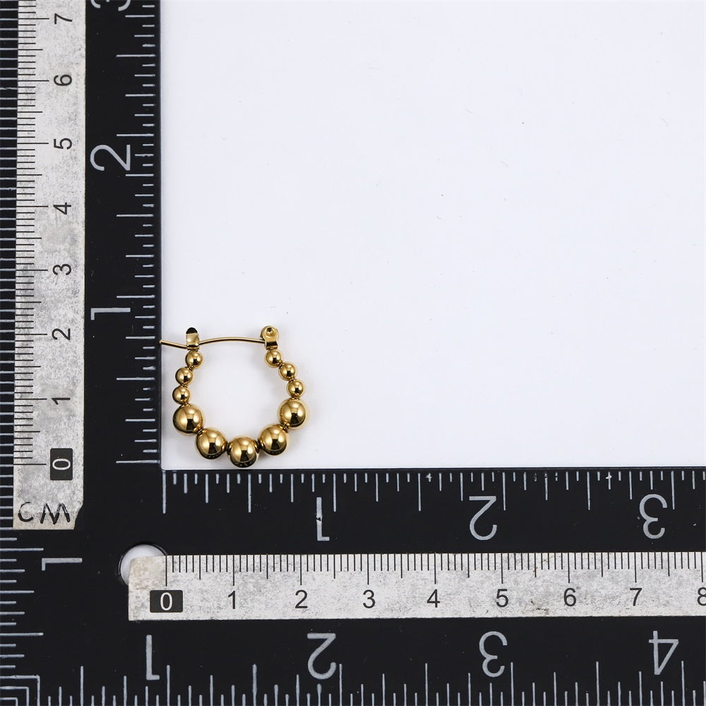 ESS853 STAINLESS STEEL HOOP EARRING WITH ROUND BALLS DESIGN