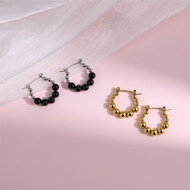 ESS853 STAINLESS STEEL HOOP EARRING WITH ROUND BALLS DESIGN