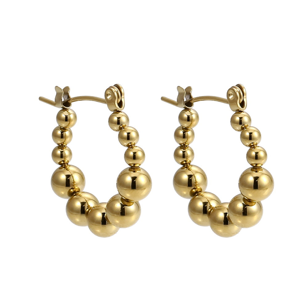 AAB Co stainless steel hoop earrings with round ball design in 14K gold finish