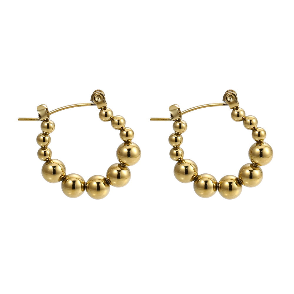 AAB Co stainless steel hoop earrings with round ball design in 14K gold finish