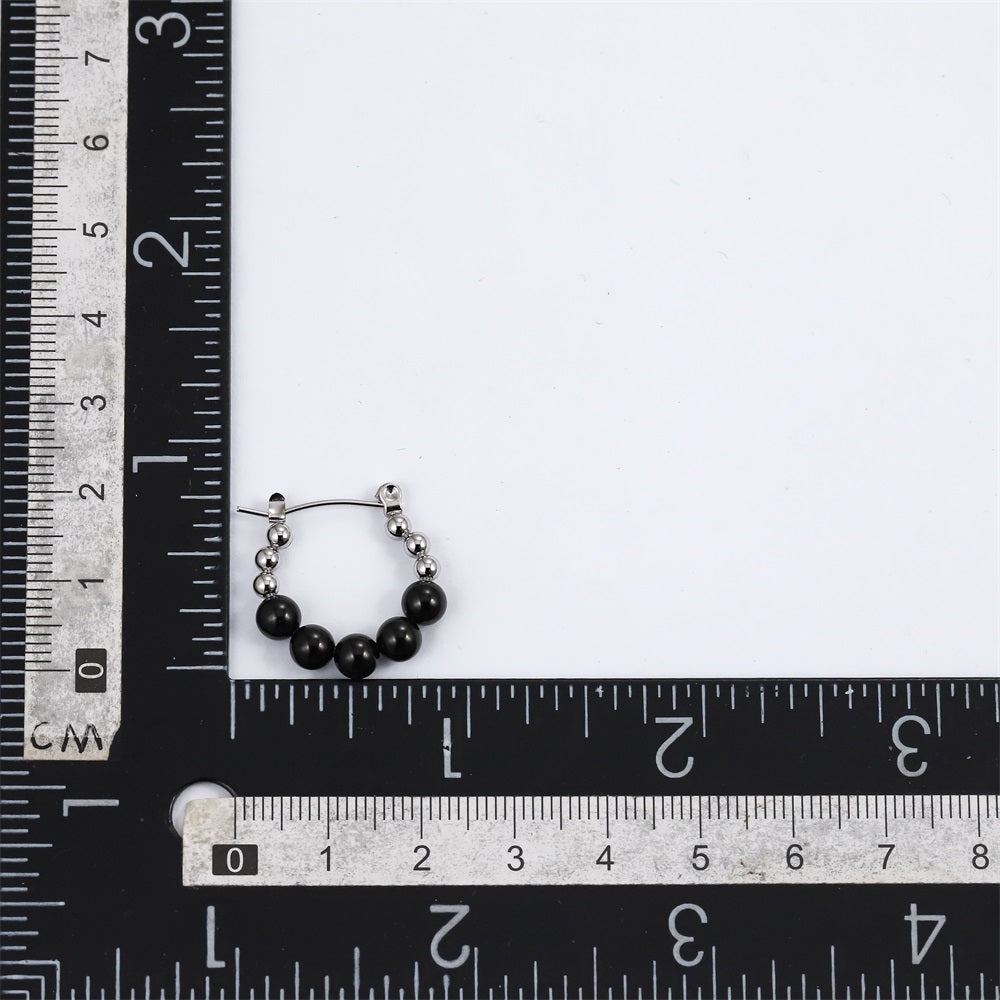 ESS853 STAINLESS STEEL HOOP EARRING WITH ROUND BALLS DESIGN