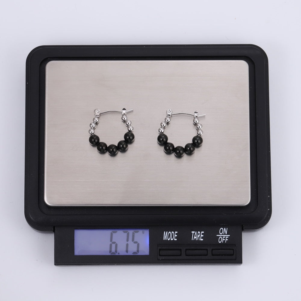 ESS853 STAINLESS STEEL HOOP EARRING WITH ROUND BALLS DESIGN