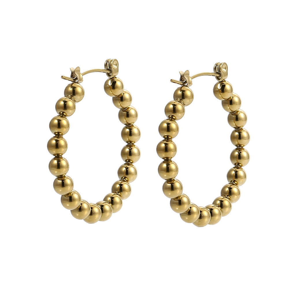 AAB Co stainless steel U-shaped earrings with 3mm ball design in 14K gold finish