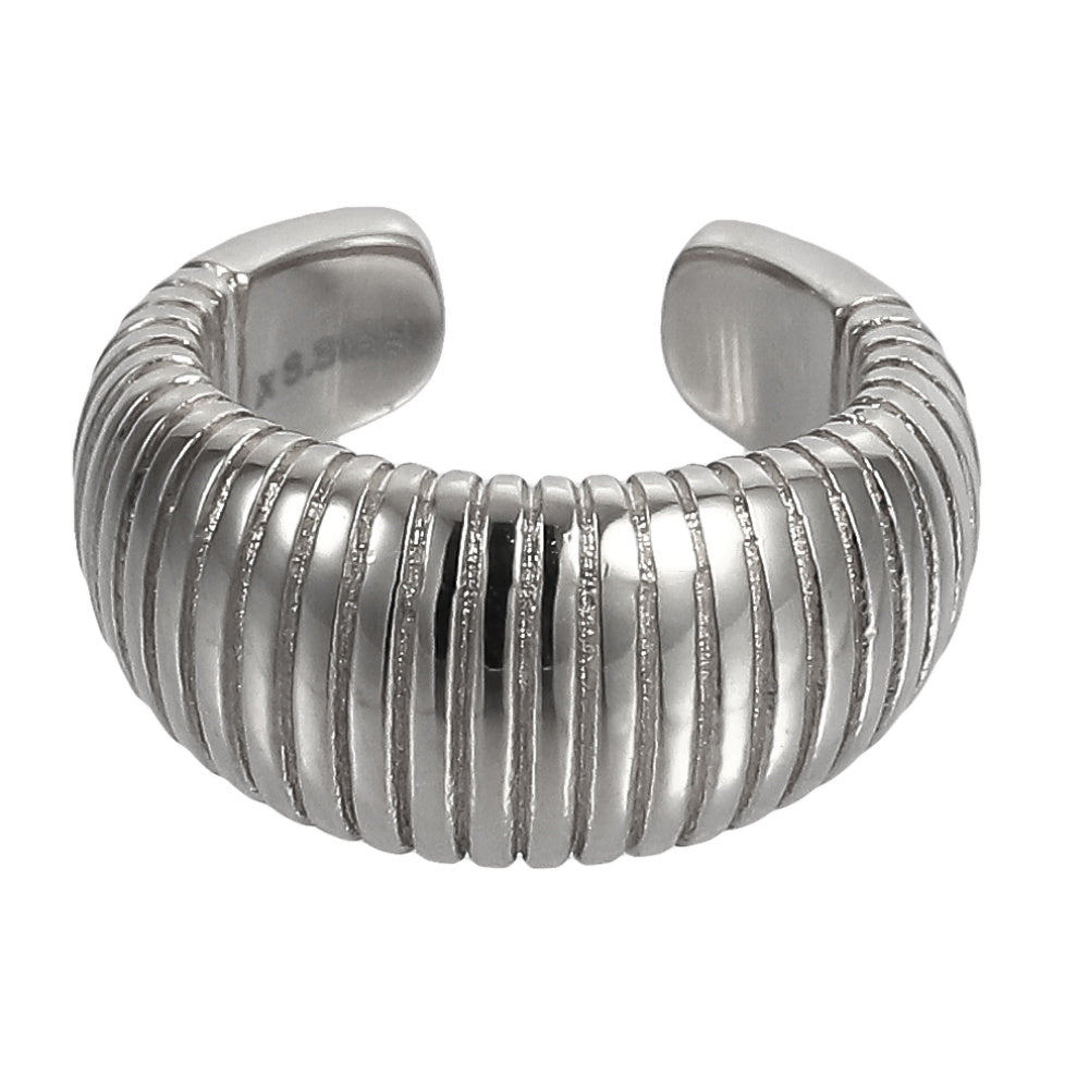AAB Co stainless steel ear cuff with ribbed design in polished silver finish, no piercing earring