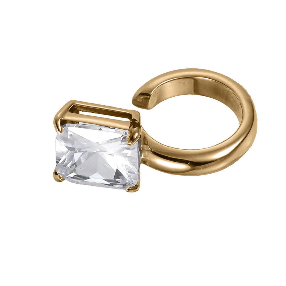 AAB Co stainless steel ear cuff with 14K gold finish and square crystal CZ