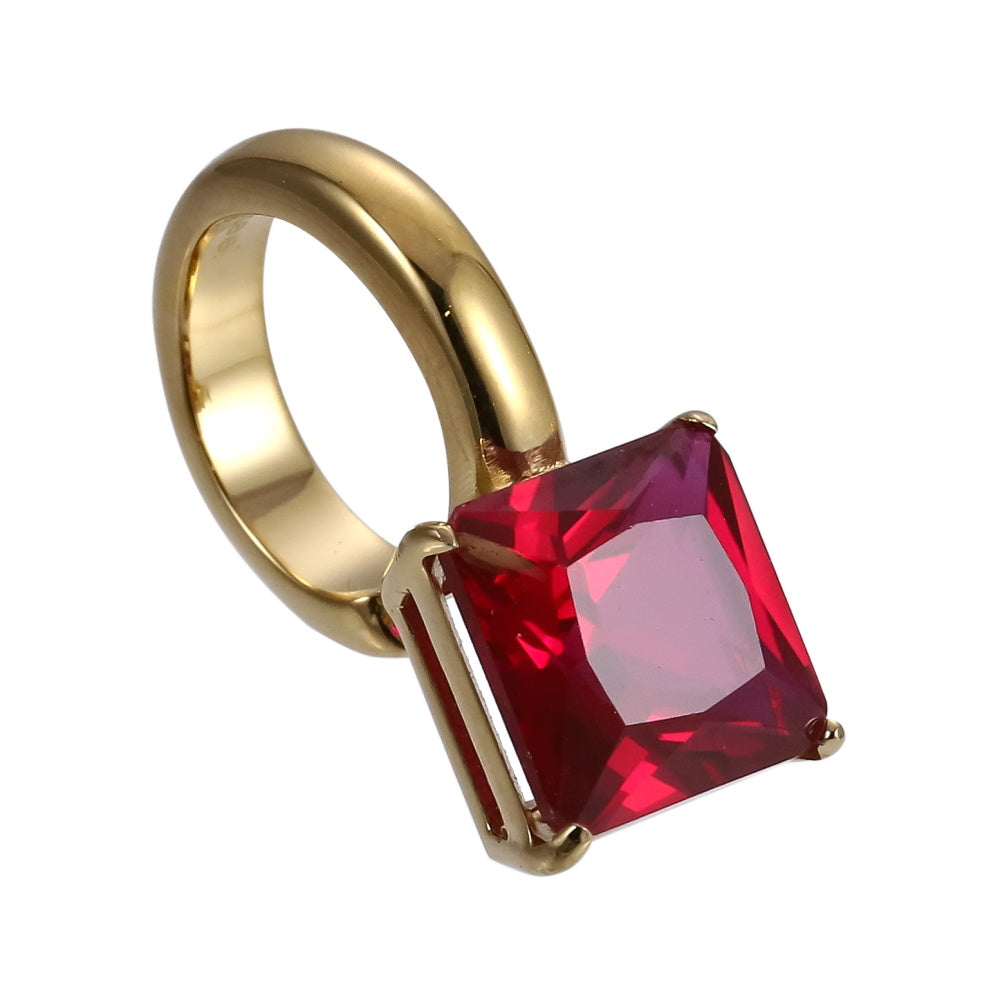 AAB Co stainless steel ear cuff with 14K gold finish and square red CZ
