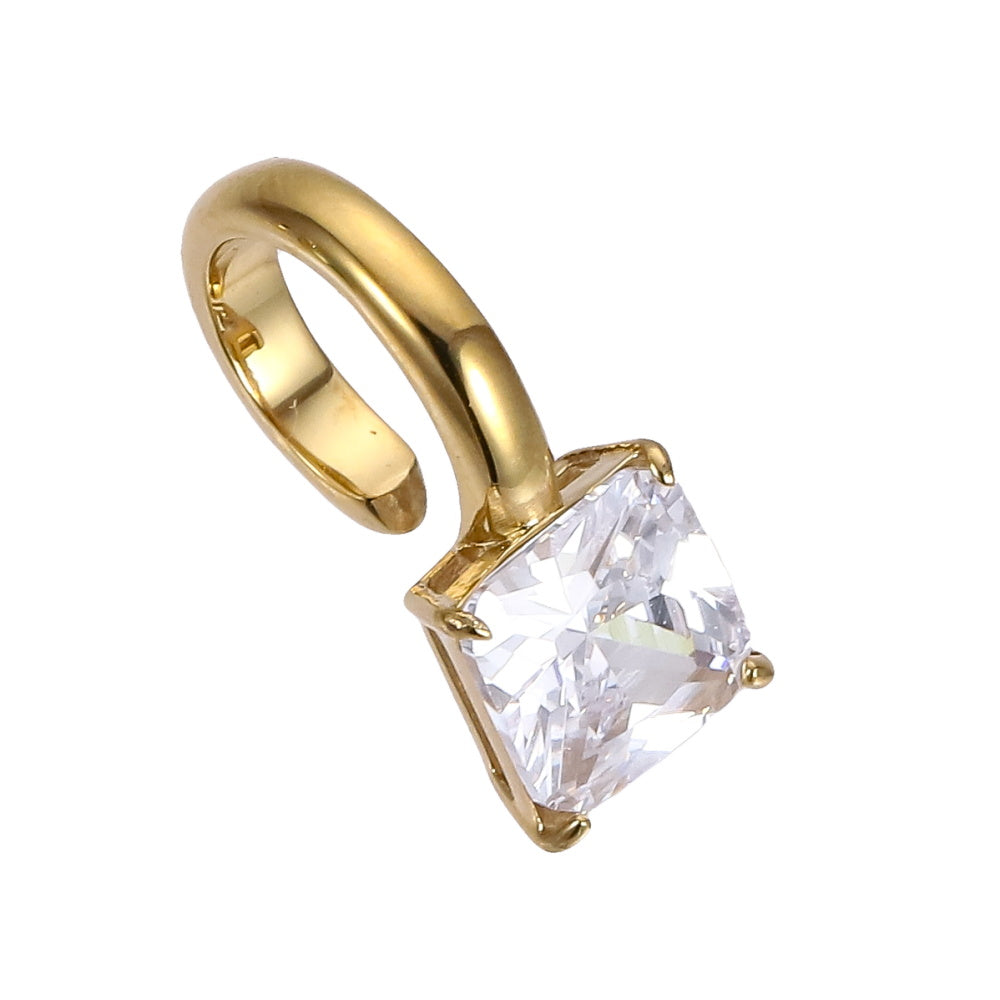 ESS863 STAINLESS STEEL EAR CUFF WITH SQUARE CZ (BY PIECE)